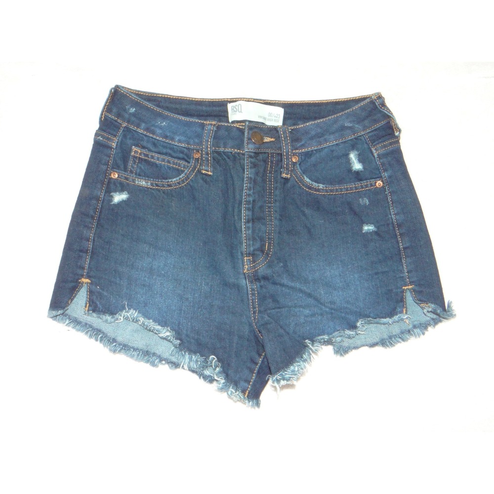 RSQ Jeans Womens Vintage High Rise Distressed Cutoff Denim Shorts Dark 00 23